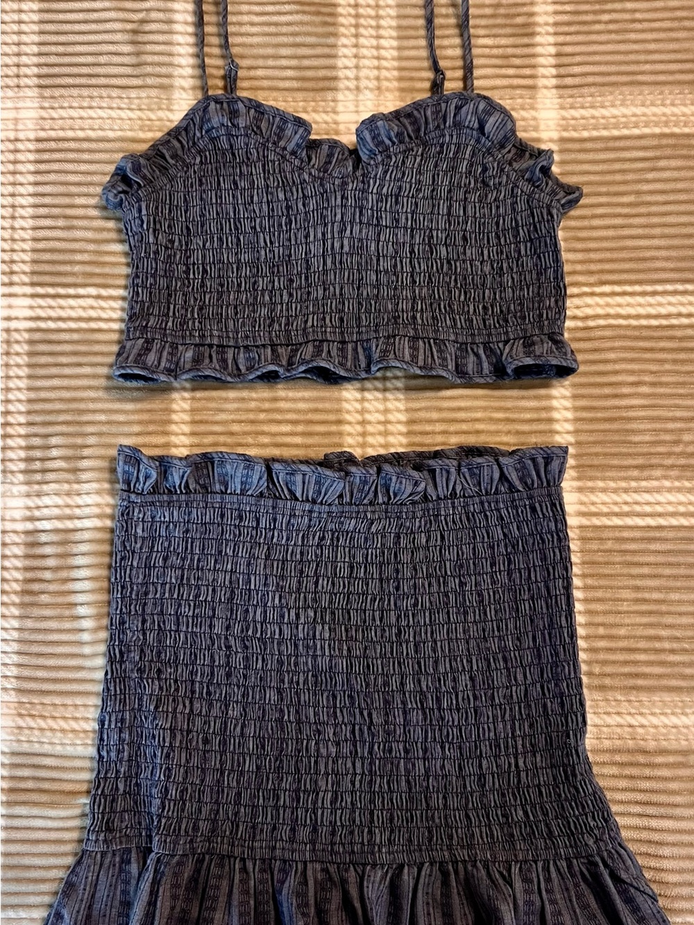 Mustard Seed Navy Smocked Two-Piece Skirt and Top set